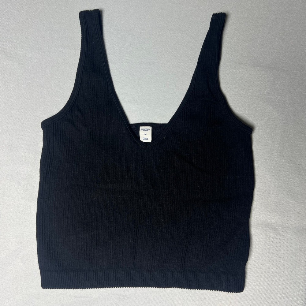 Arizona Jean Co Ribbed V Neck Tank Top Black Women Size M Basic Layering
